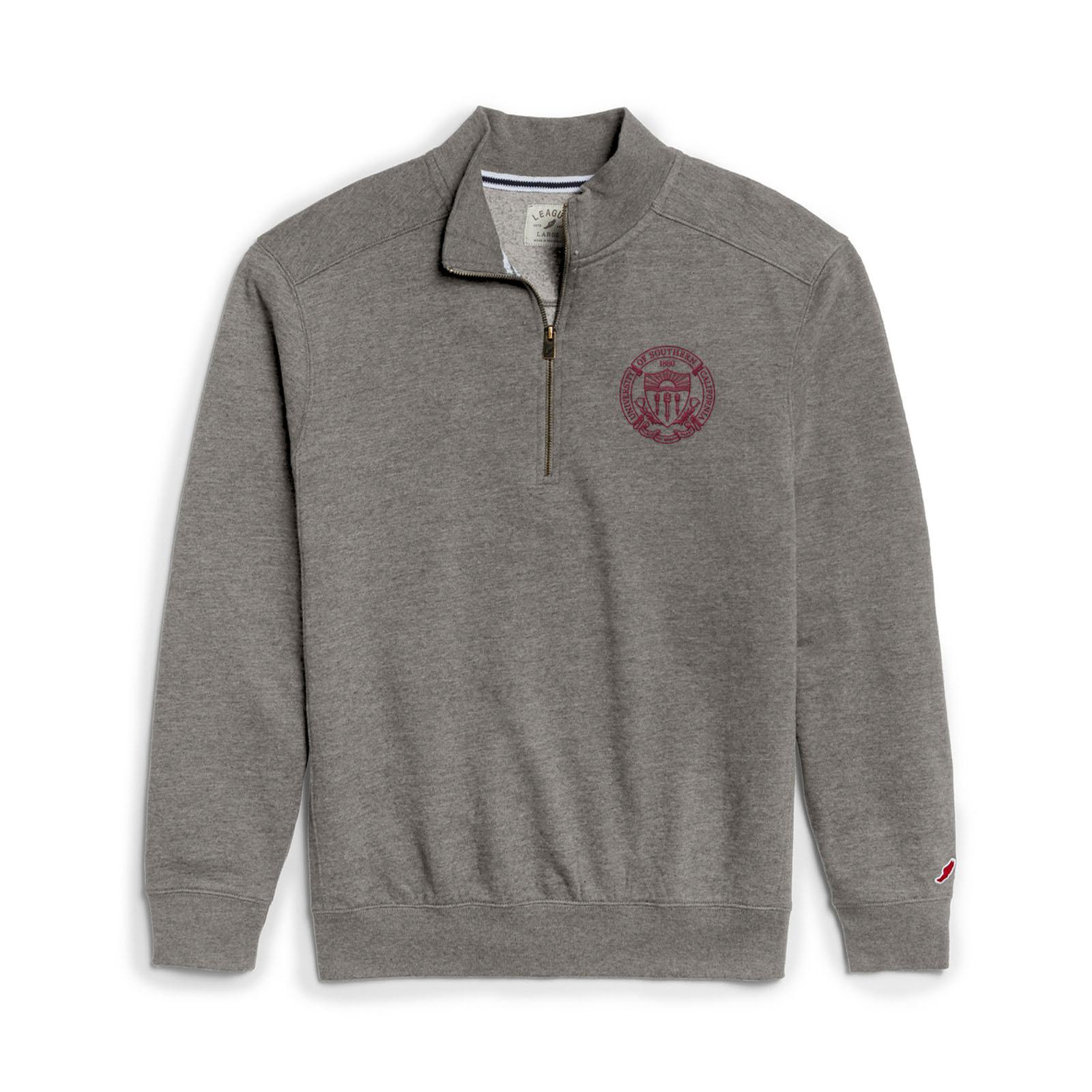 USC Trojans Men s League Gray Seal Heritage 1 4 Zip Top USC Bookstores